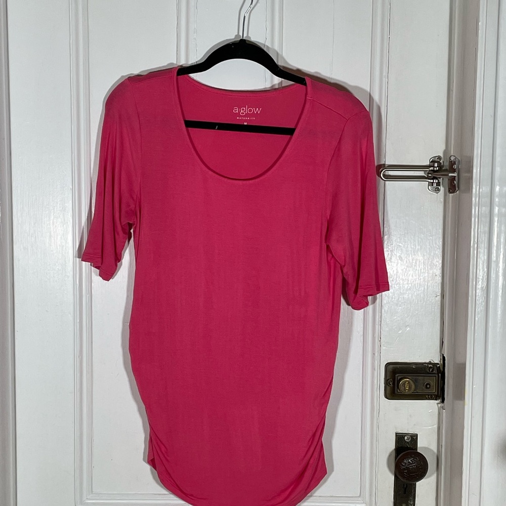 Motherhood Maternity Pink Short Sleeve Blouse size Medium.
